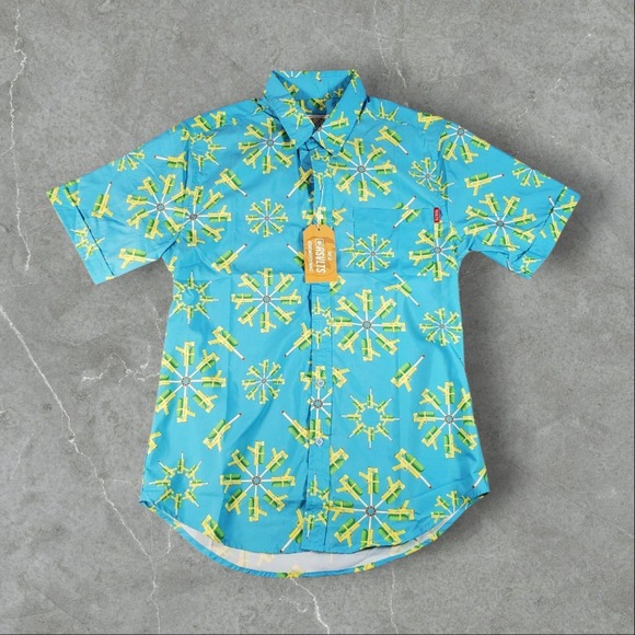 RSVLTS Shirt Men Small Blue Dare Mighty Thing Hawaiian Watergun Button DownNWT